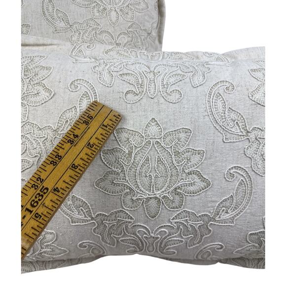 Luxury Throw Pillows Embroidered Rectangular Decor Linen Blend Natural 20”X14” - Picture 14 of 14